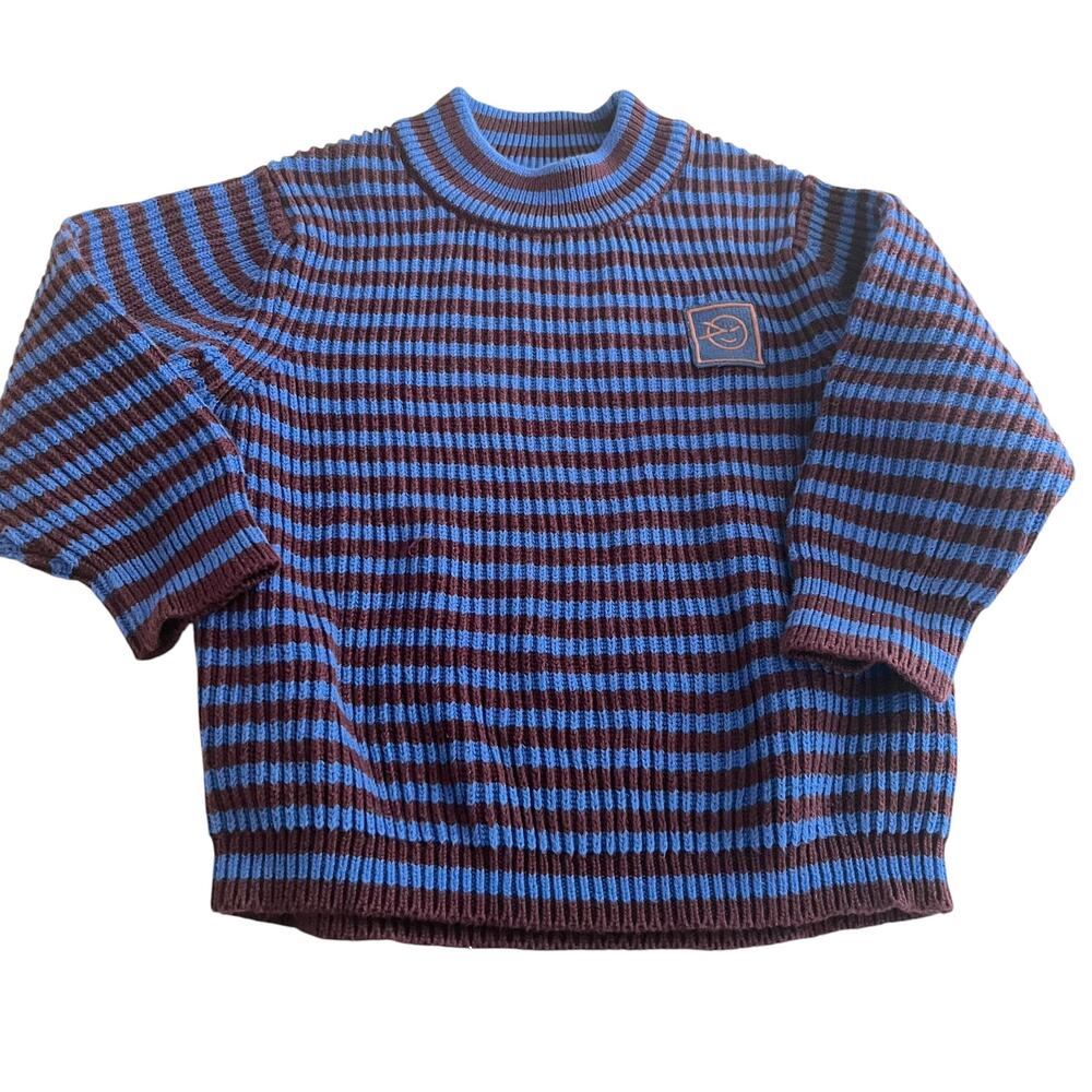 Wynken Unisex Blue Burgundy Stripe Ribbed Mock Neck Knit Sweater Size 6